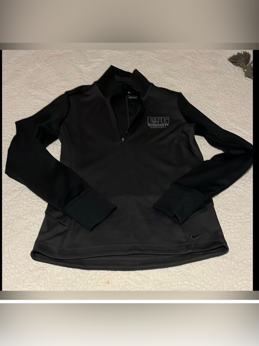 Nike Black and Dark Gray Fleece Zip Top with Embroidered Logo